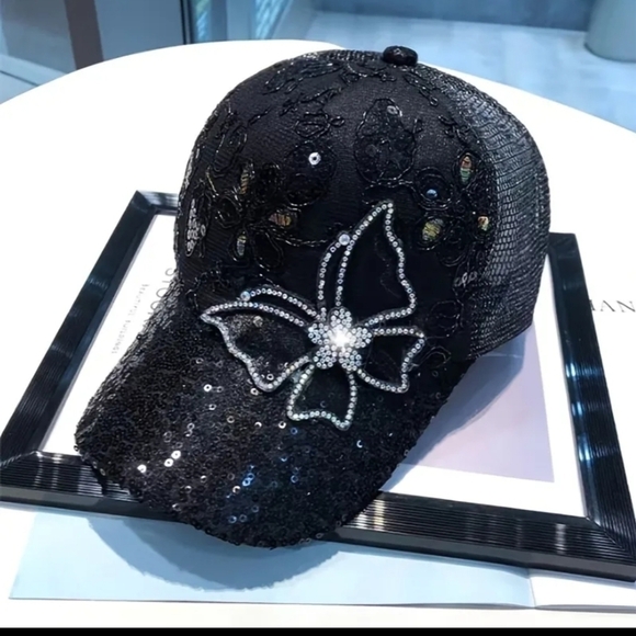 New woman baseball cap hat butterfly sequin adjustable - Picture 1 of 1